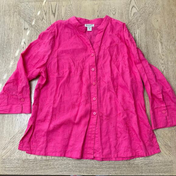Deane and White‎ Pink Embroidered Linen Button Down Shirt 2X - Picture 1 of 10